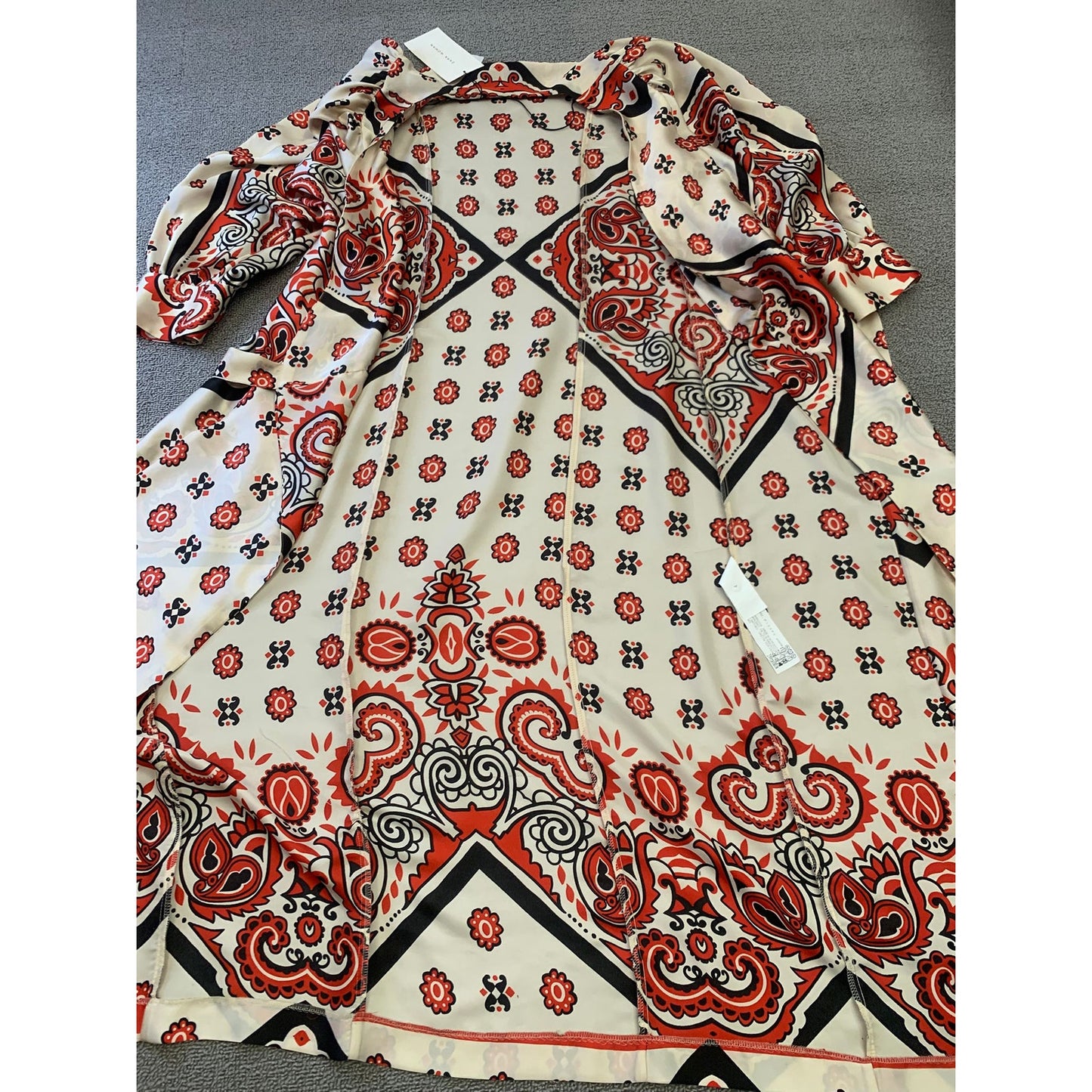 Zara Women's XS White Red Black Patterned Long Sleeve Dress