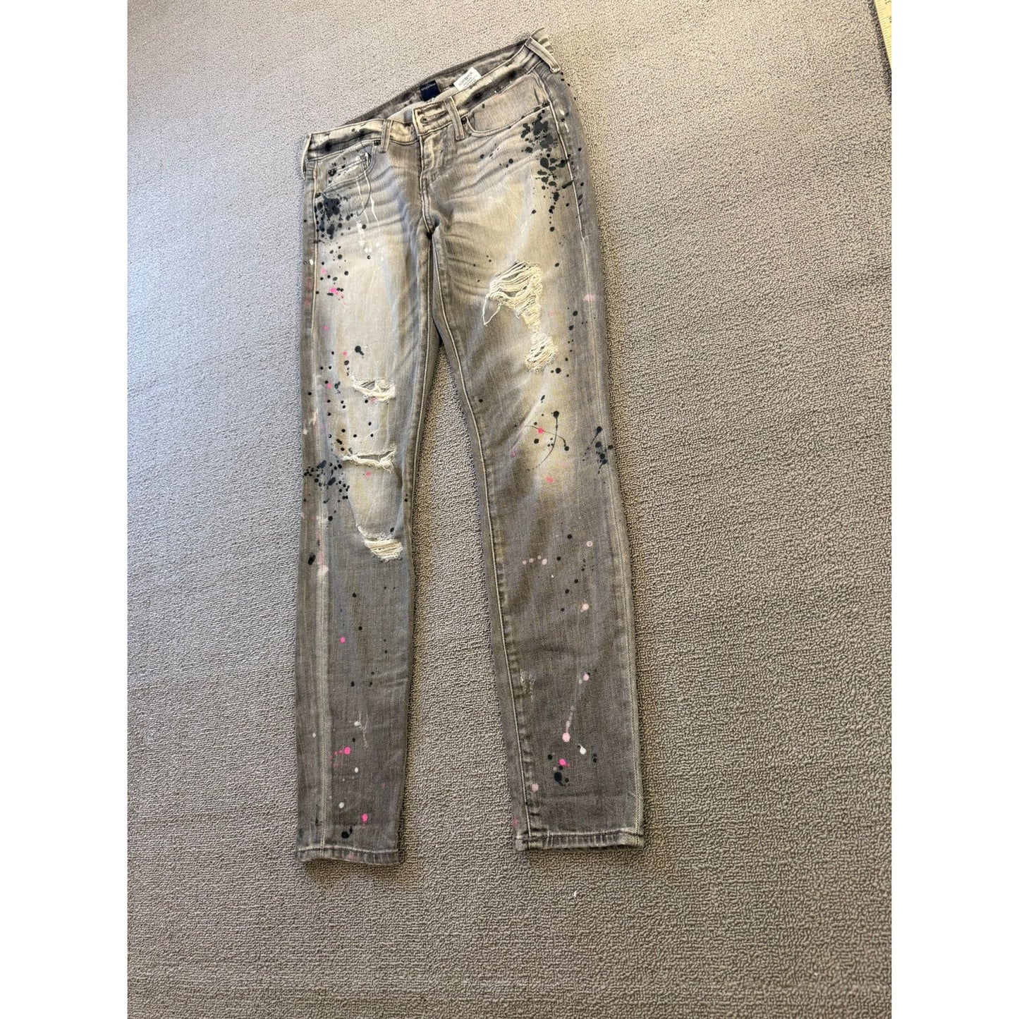 True Religion Halle 26 Gray Paint Splatter Distressed Skinny Jeans