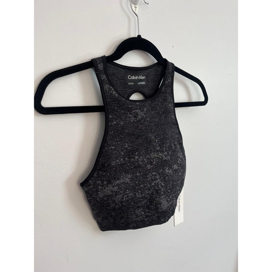 Calvin Klein Sports Bra Women S Black Gray Marble Racerback Seamless NWT