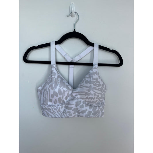 Good American Sports Bra Women Size 2 White Leopard Print Stretch Crossback