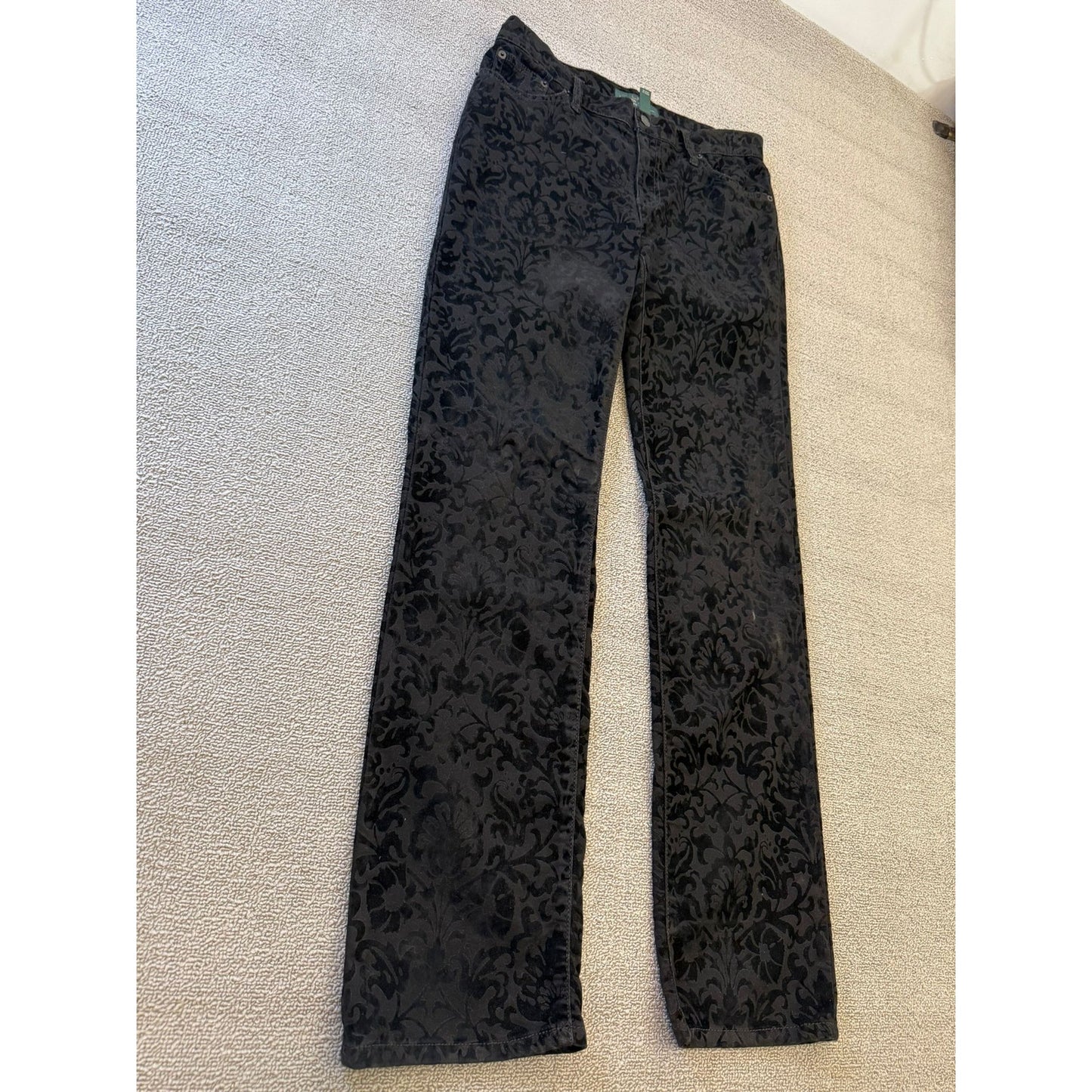 Polo Ralph Lauren Jeans Floral Patterned Velvet Female Size 8 Black Pants