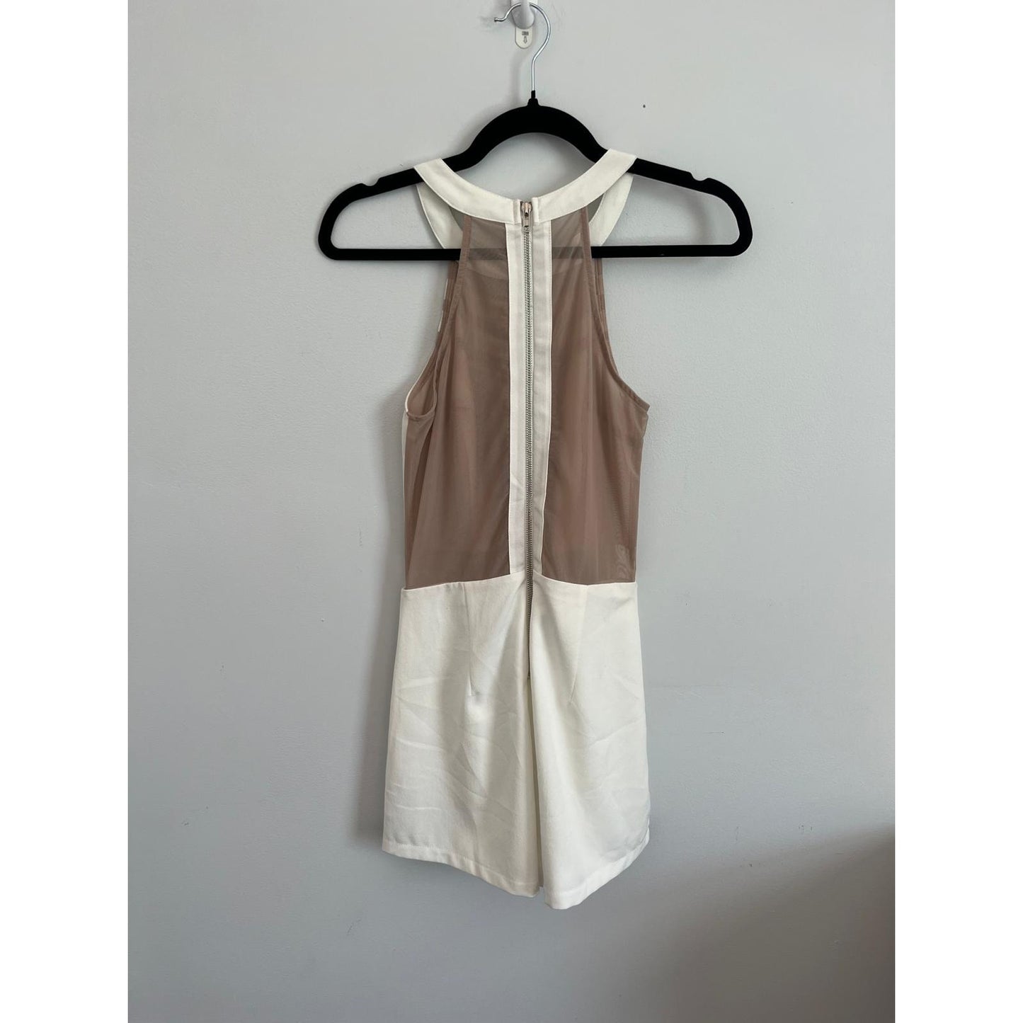 Tea & Cup Romper Women S White Mesh Inset Halter Back Zip Playsuit