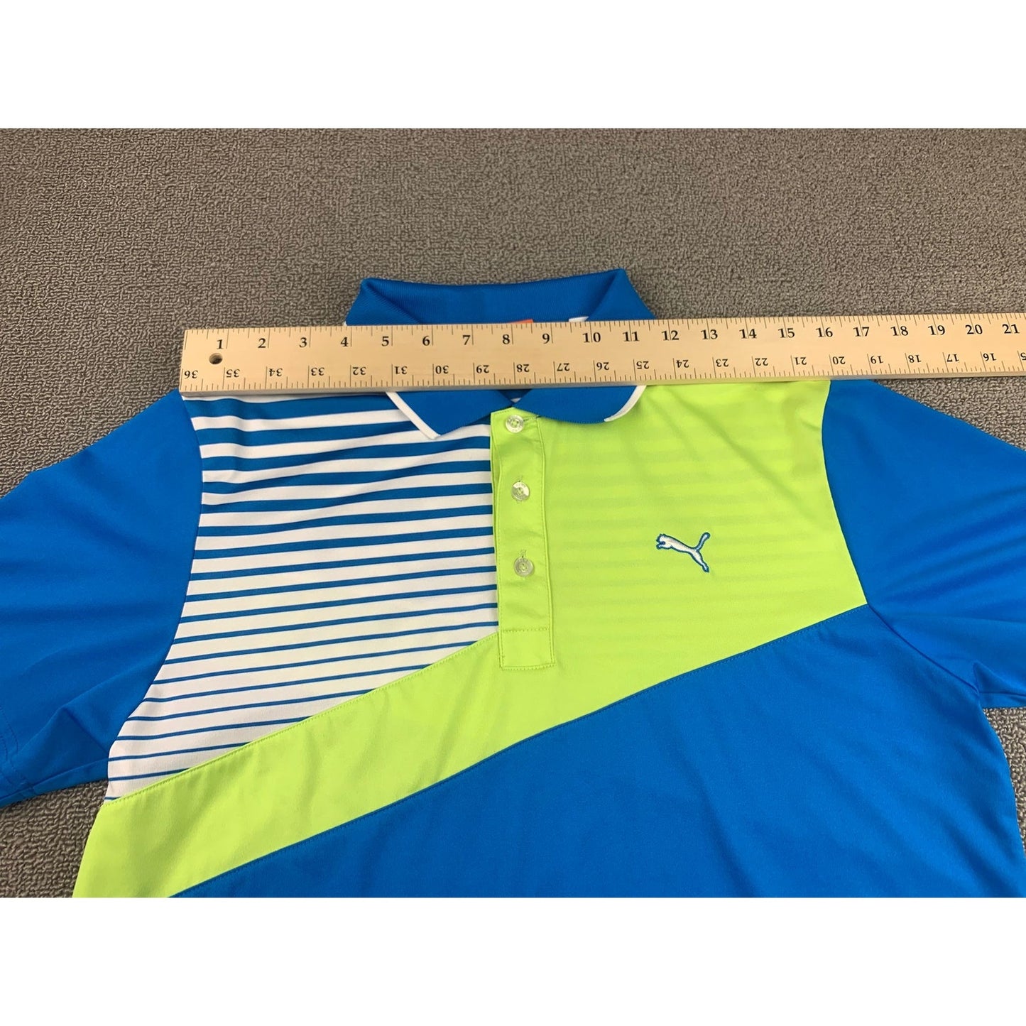 Puma Men's Short Sleeve Golf Polo Shirt Size Small Blue Yellow Athletic