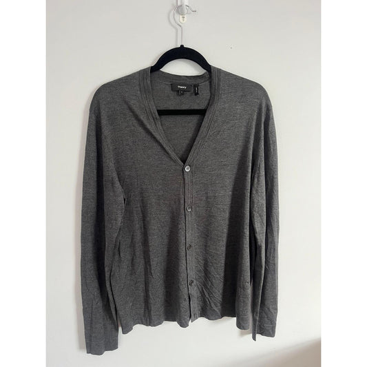 Theory Cardigan Sweater Men L Gray Lightweight Button Front Merino Blend