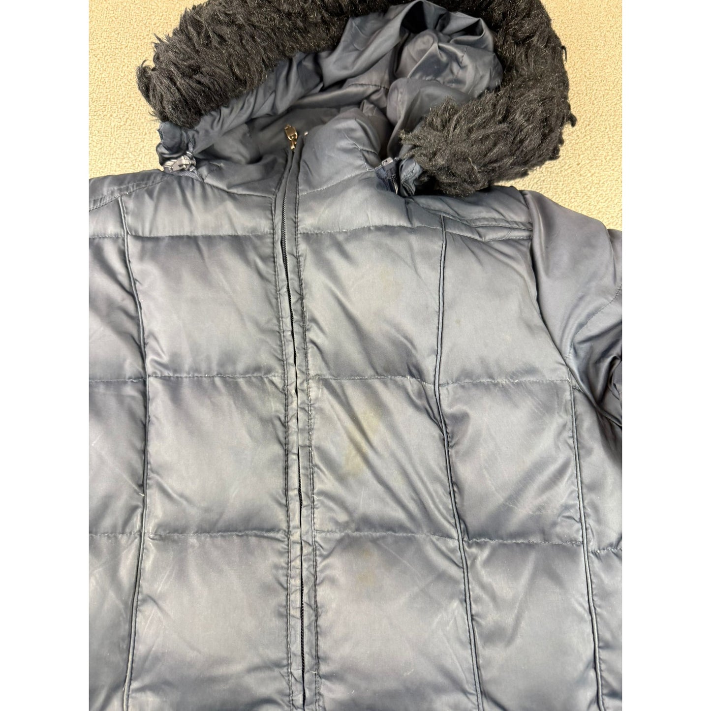 Nautica Women's Medium Navy Blue Hooded Fur Trim Puffer Coat