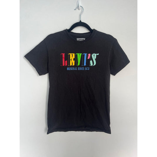 Levis Graphic T Shirt Men Small Black Rainbow Logo Cotton Tee