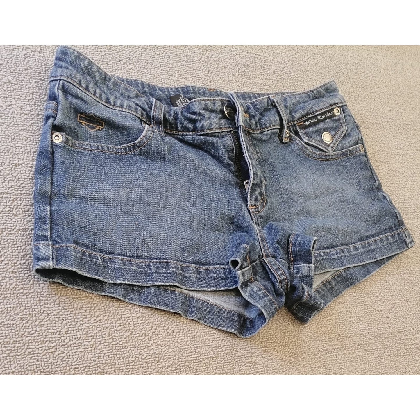 Harley-Davidson Women's Blue Denim Jean Shorts Biker Moto Style