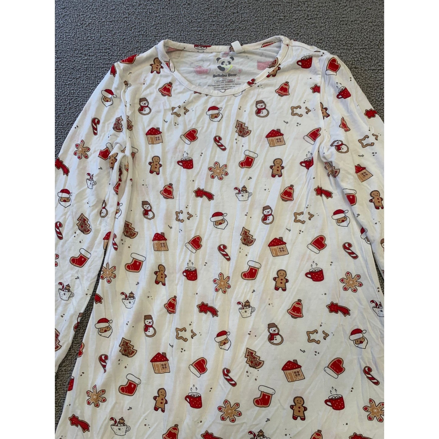 Bellabu Bear Girls 9/10Y White Christmas Gingerbread Nightgown Pajama Dress