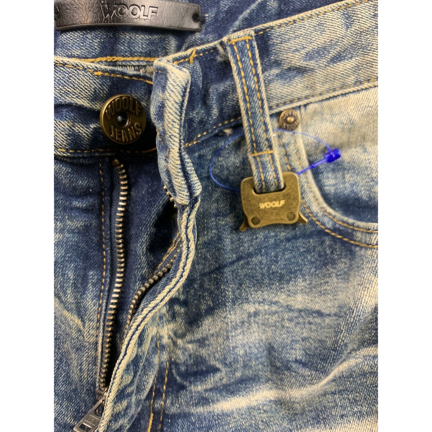 Woolf Men's 34x32 Slim-fit Jeans Blue With A Fashionable Cut-Up Design