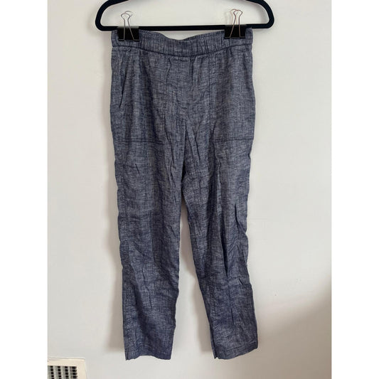 Theory Linen Blend Tapered Pants Women Size 4 Navy Blue Lightweight
