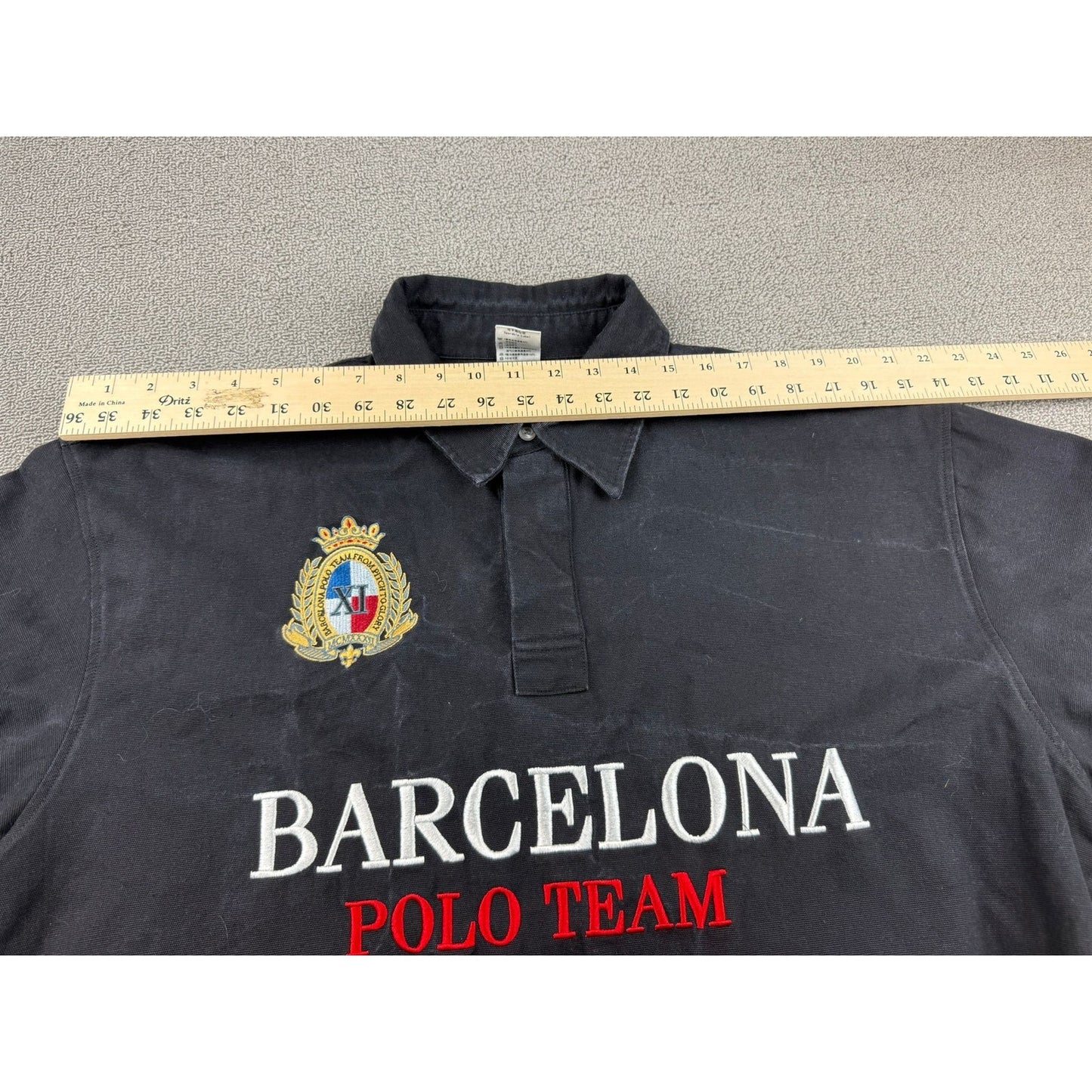 Barcelona Polo Team Men's XL Black Long Sleeve Embroidery Shirt With Logo