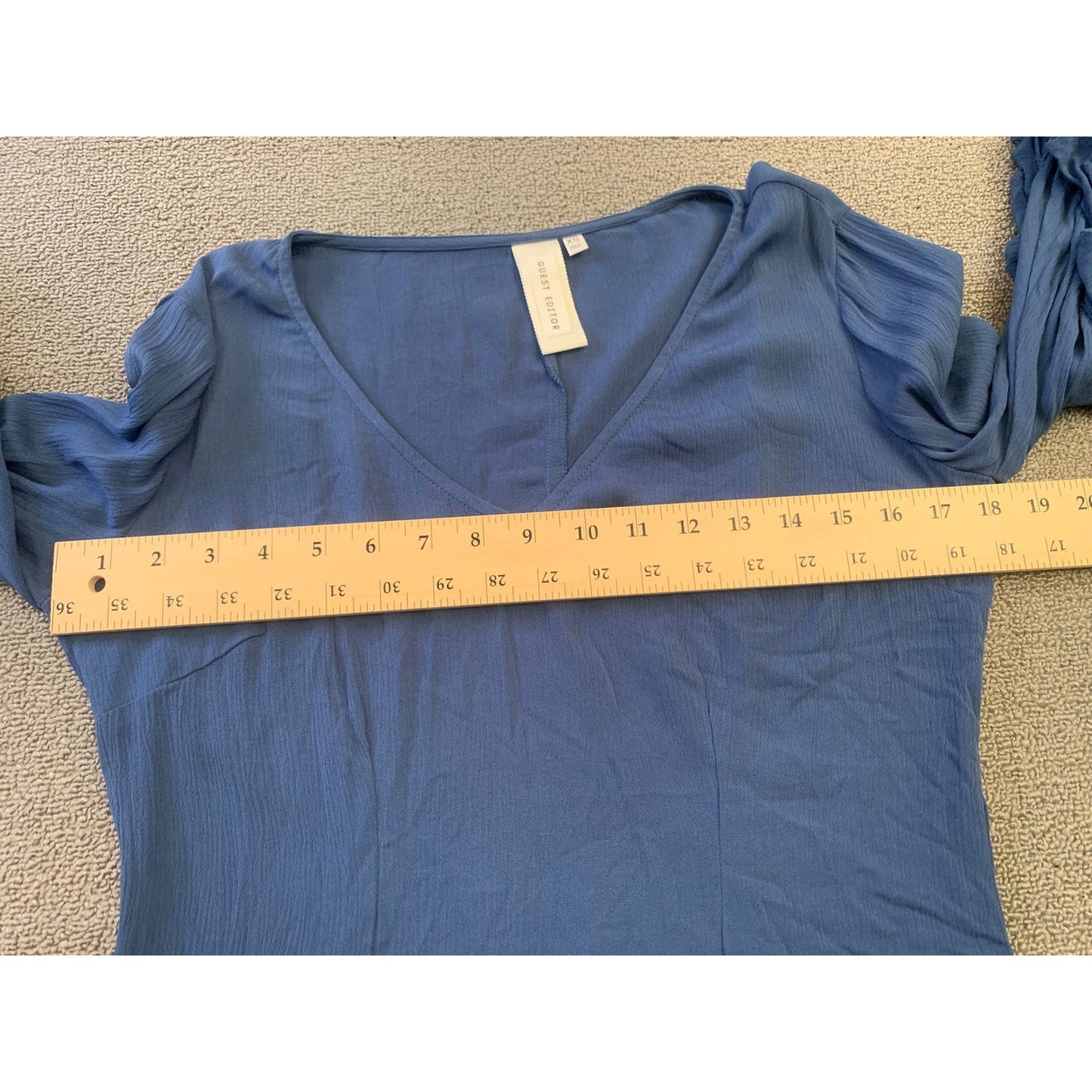 Guest Editor Women's XS  Blouse Top Blue Tiered Frill Sleeve Rayon Crepe