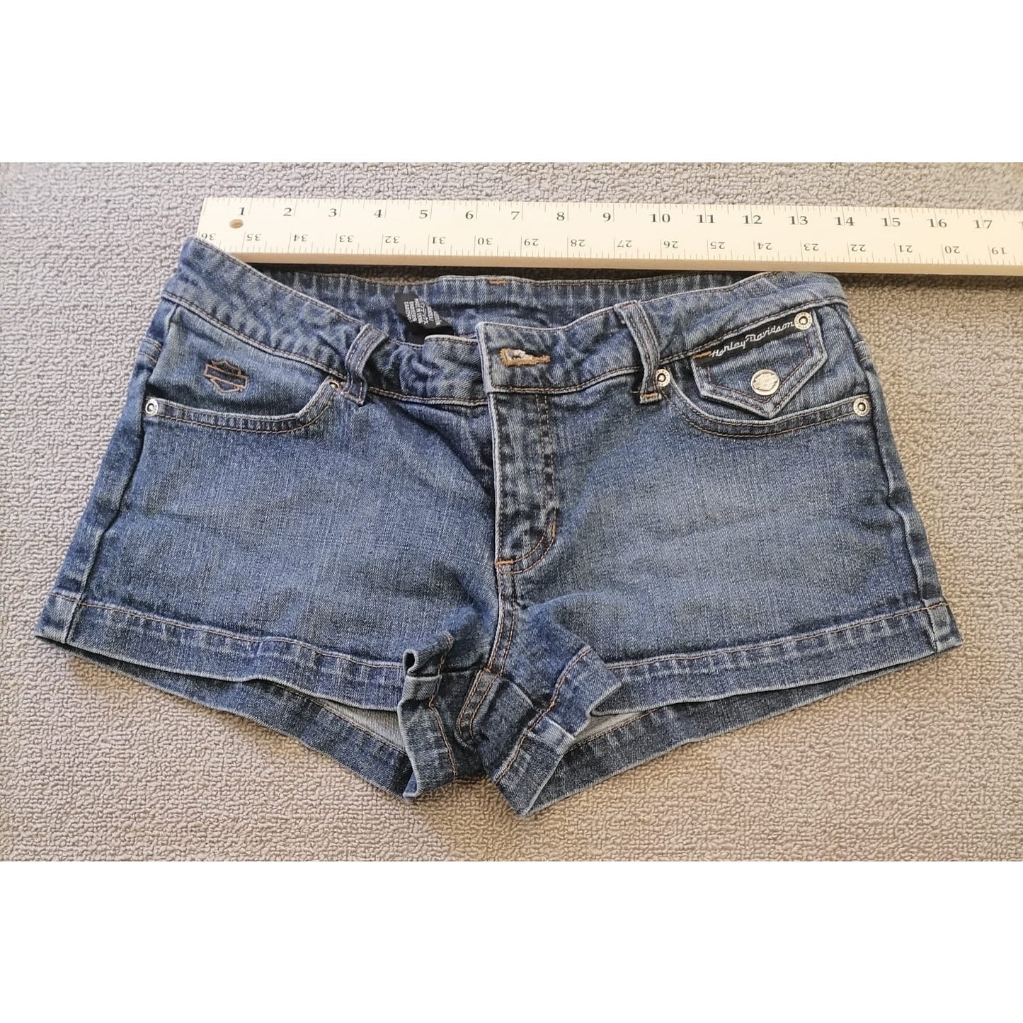 Harley-Davidson Women's Blue Denim Jean Shorts Biker Moto Style