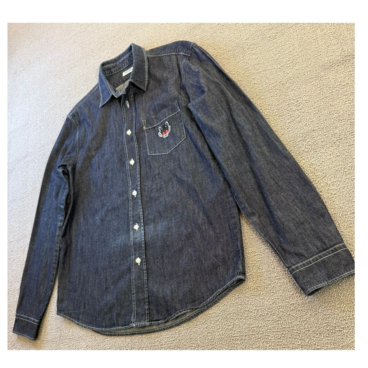 Kenzo Paris Medium Mens Blue Denim Button Up Long Sleeve Shirt