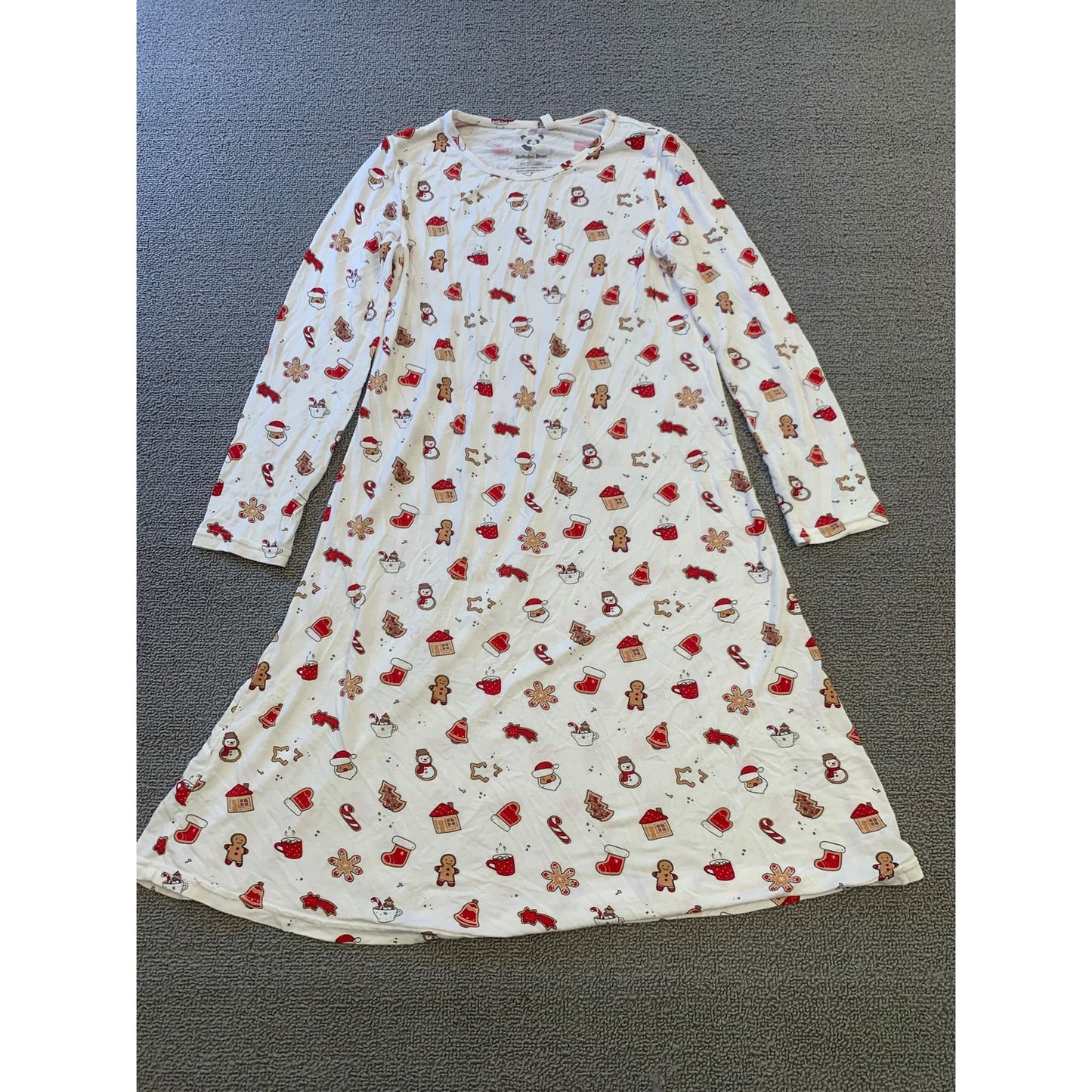 Bellabu Bear Girls 9/10Y White Christmas Gingerbread Nightgown Pajama Dress