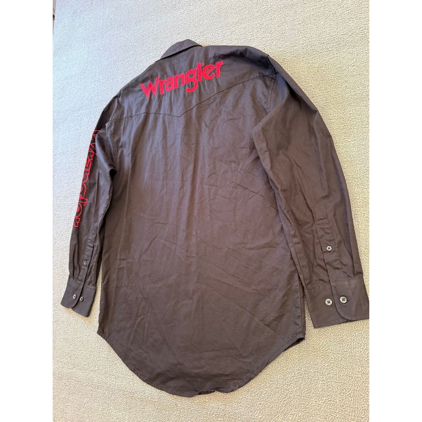 Wrangler Men's Black Long Sleeve Button Up Work Shirt Red Logo