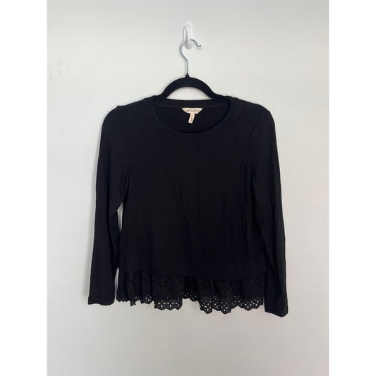 Rebecca Taylor Black Peplum Hem Top Women XS Eyelet Ruffle Long Sleeve