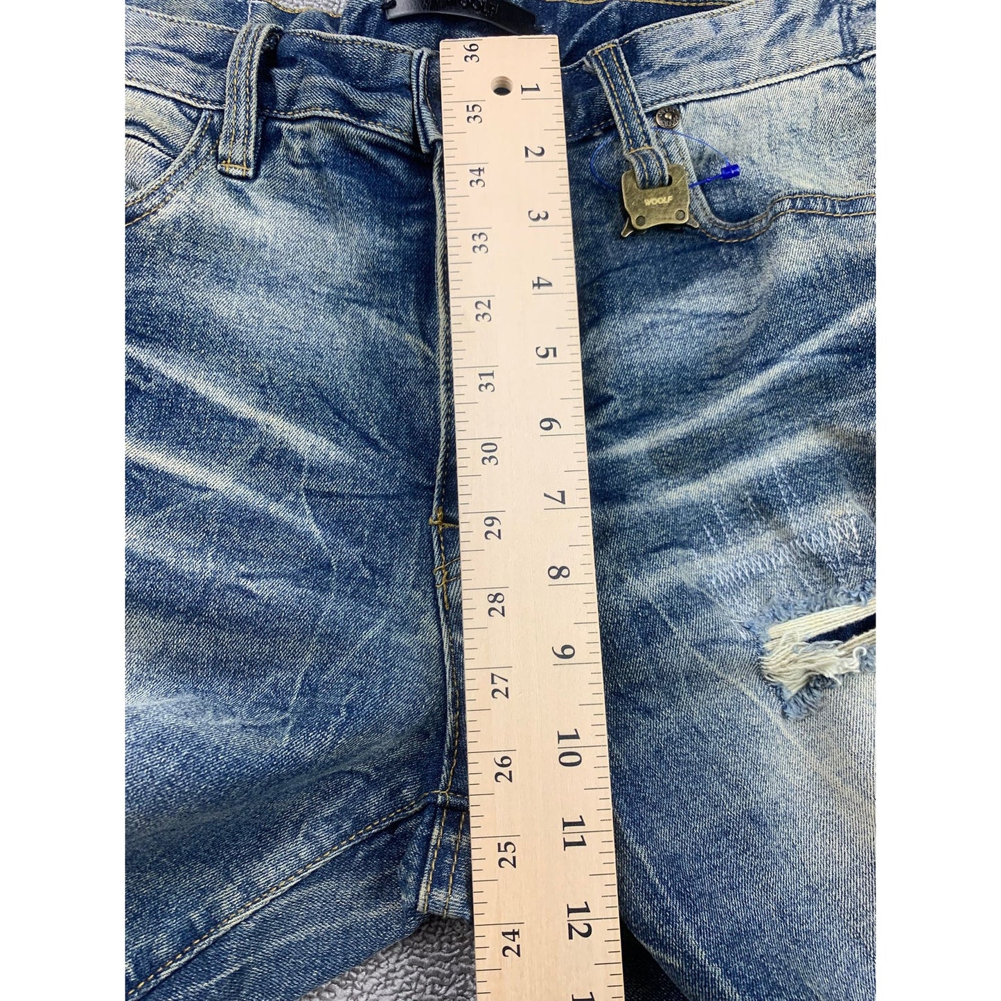 Woolf Men's 34x32 Slim-fit Jeans Blue With A Fashionable Cut-Up Design