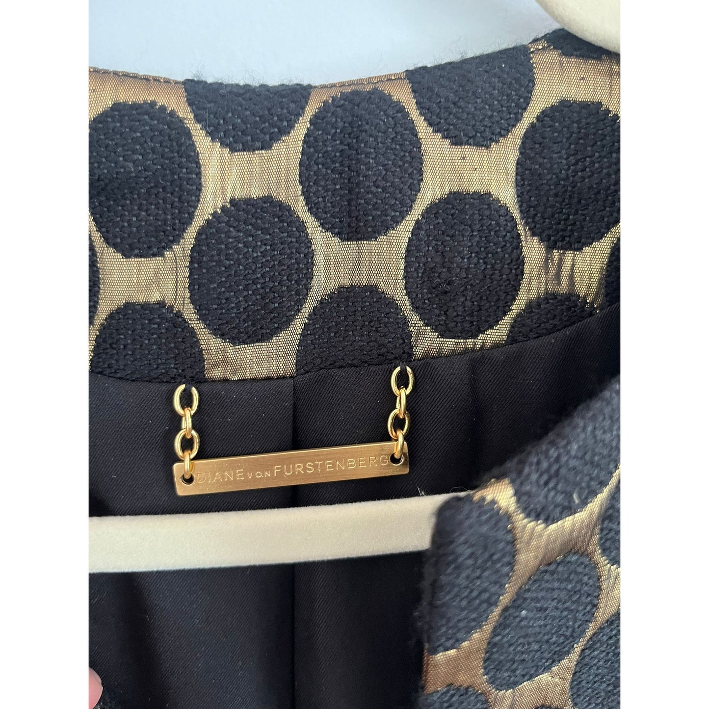 Diane von Furstenberg Coat Women 4 Polka Dot Metallic Open Front Long Jacket