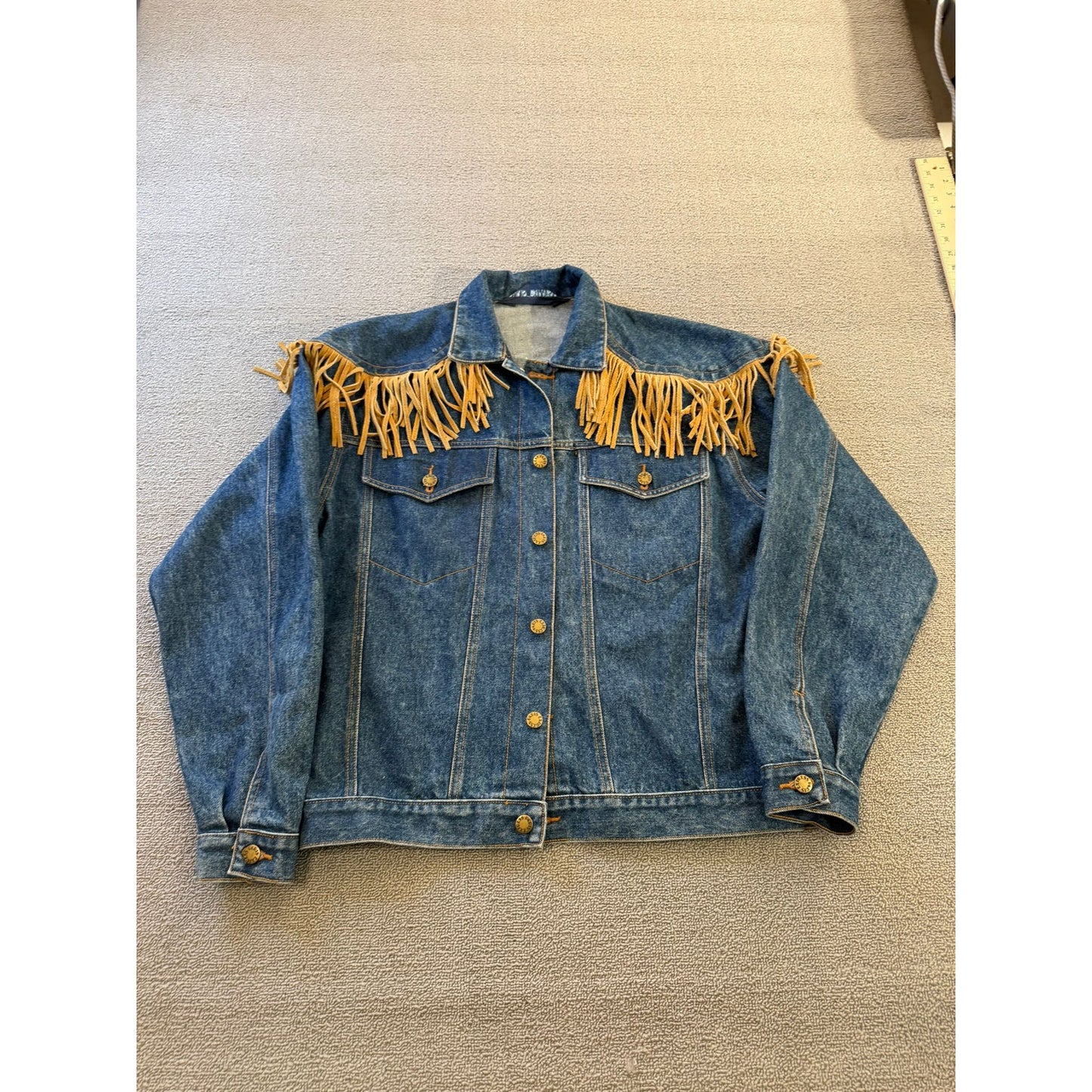 PARIS EXPRESS Fringe Denim Jacket Western Boho Style Outerwear Vintage