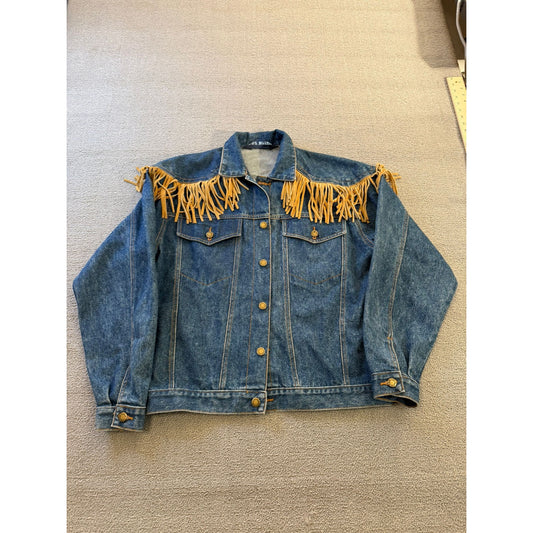 PARIS EXPRESS Fringe Denim Jacket Western Boho Style Outerwear Vintage