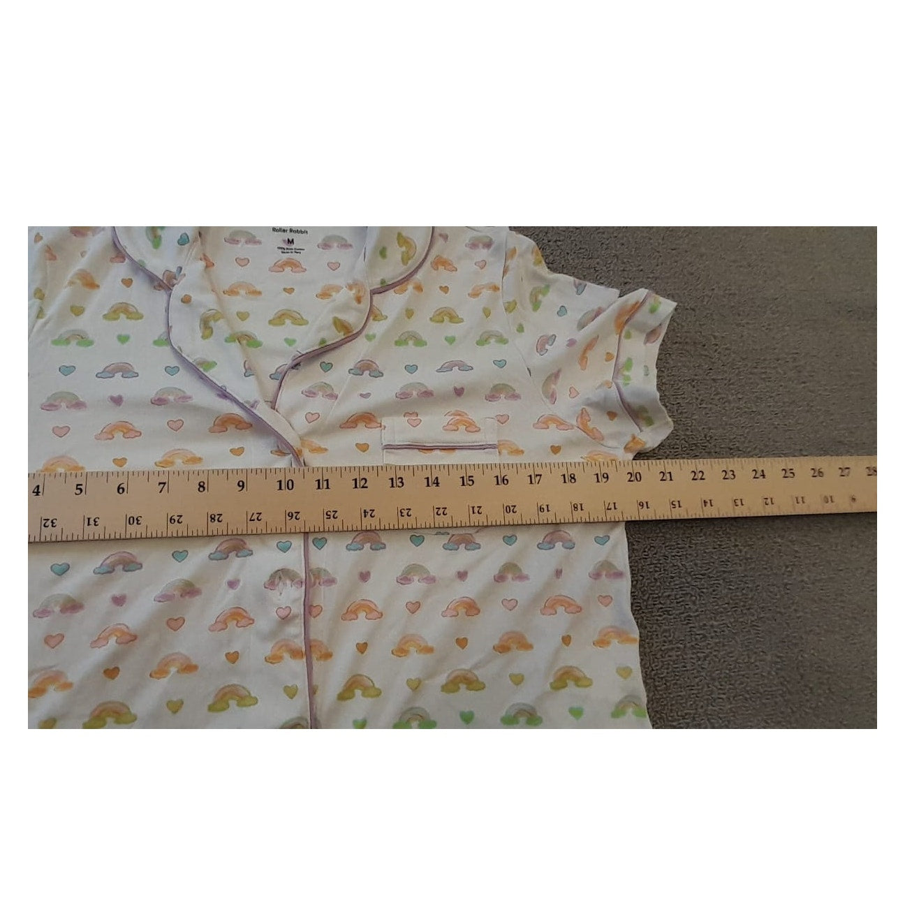 Stoney Clover X Roller Rabbit Women's M White Rainbow Hearts Print Pajama Shirt Top