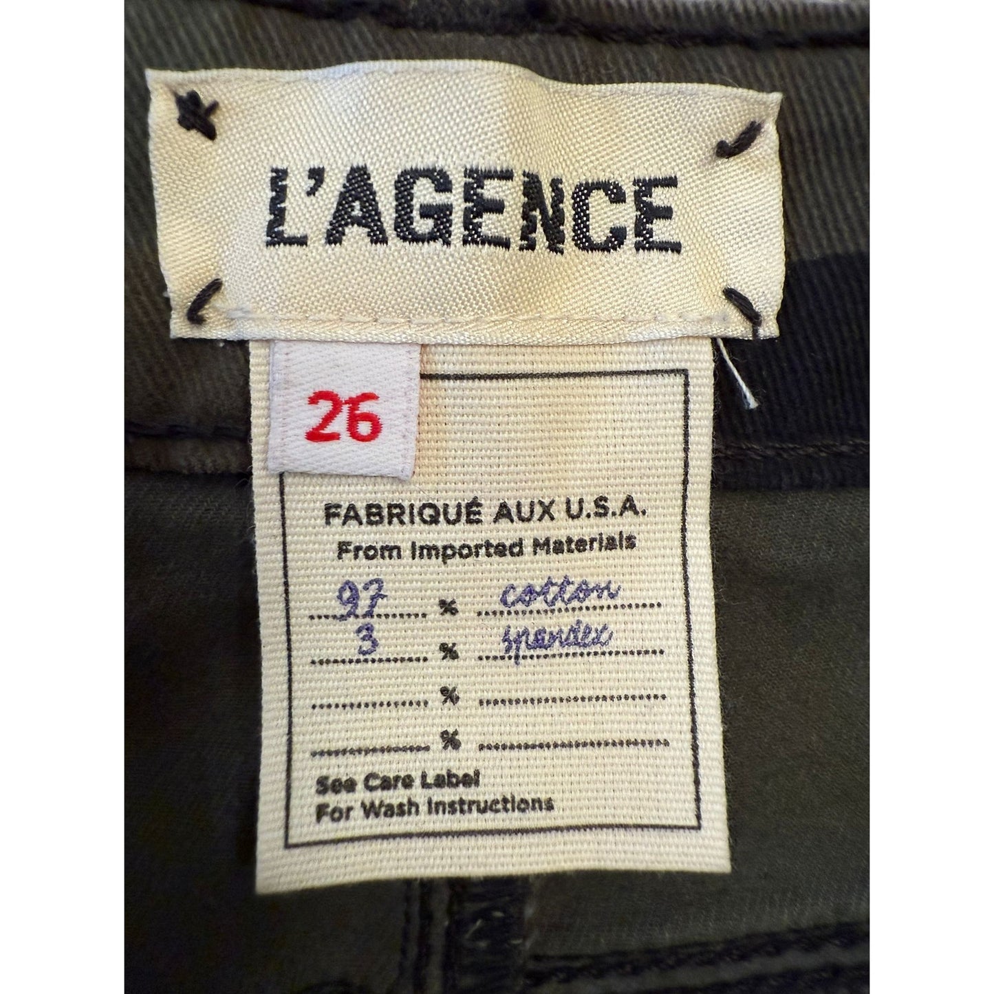 L'AGENCE Women's Camouflage Skinny Jeans 26 Green Black Yellow Side Stripe