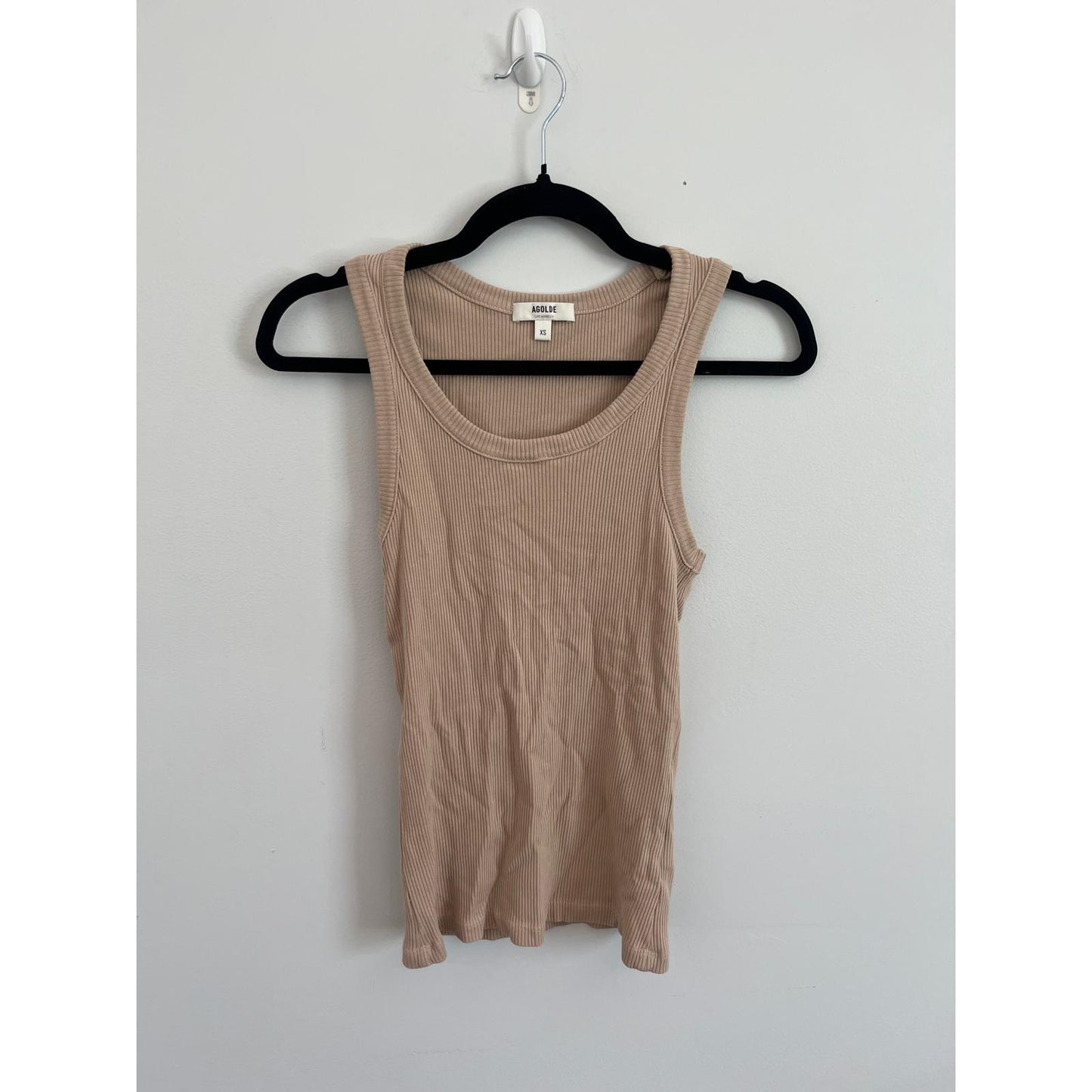 Agolde Ribbed Tank Top Women XS Beige  Sleeveless Basic Stretchy Knit