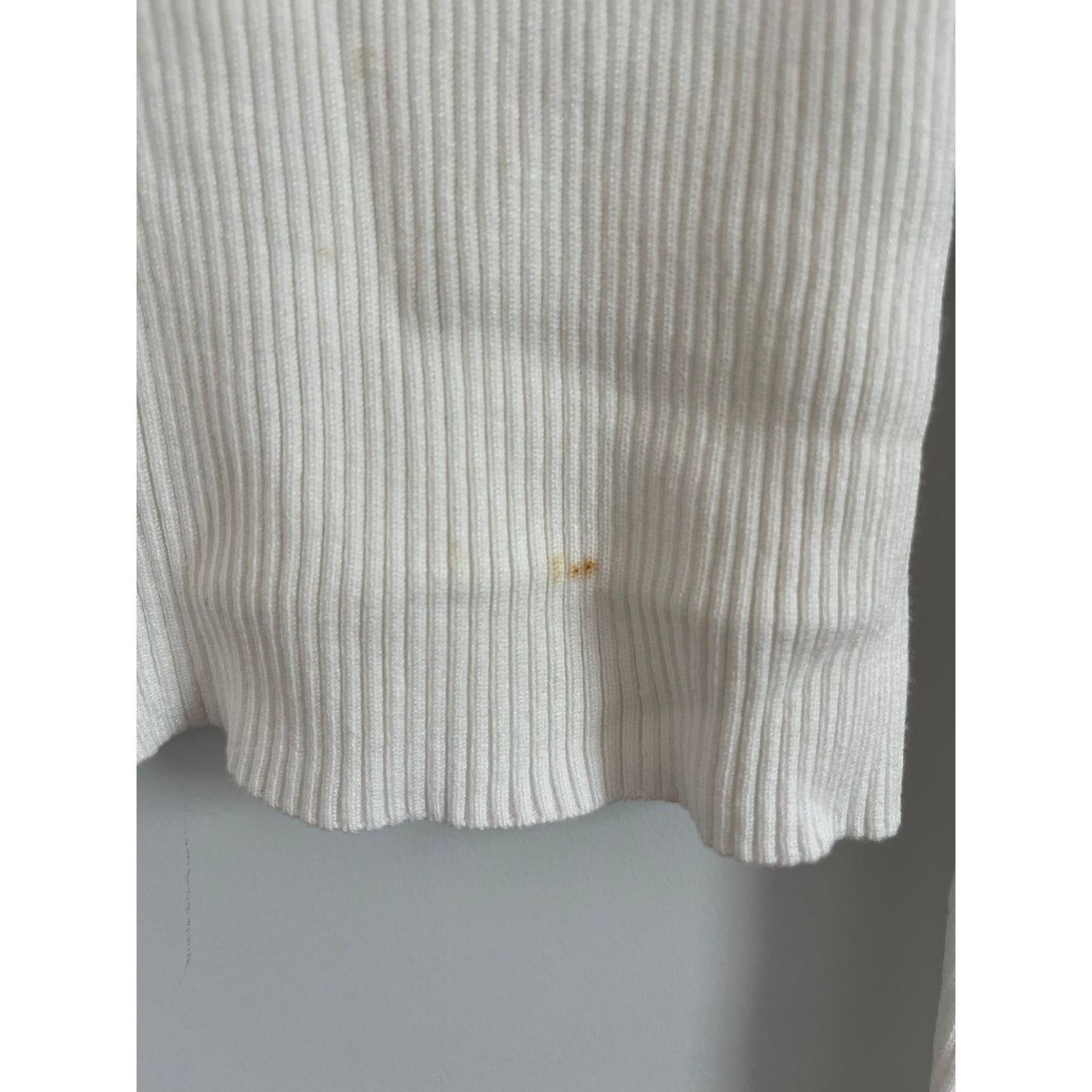 Ronny Kobo Top Women S White Ribbed Knit Puff Sleeve Tie Back Stretch V Neck