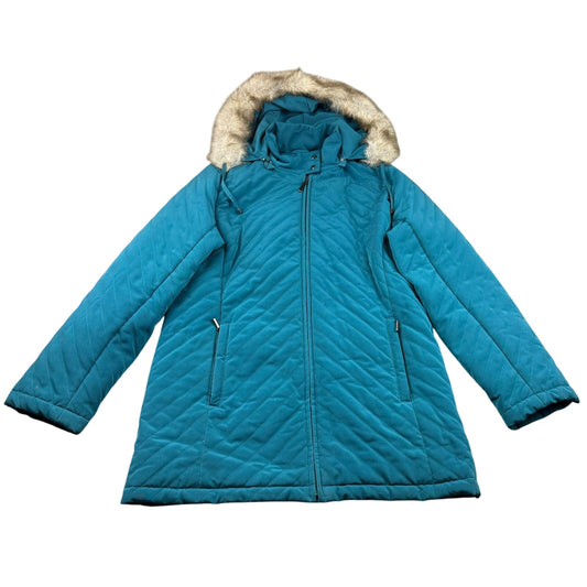 White Stag Women's Small Quilted Puffer Jacket With Faux Fur Trim Hood