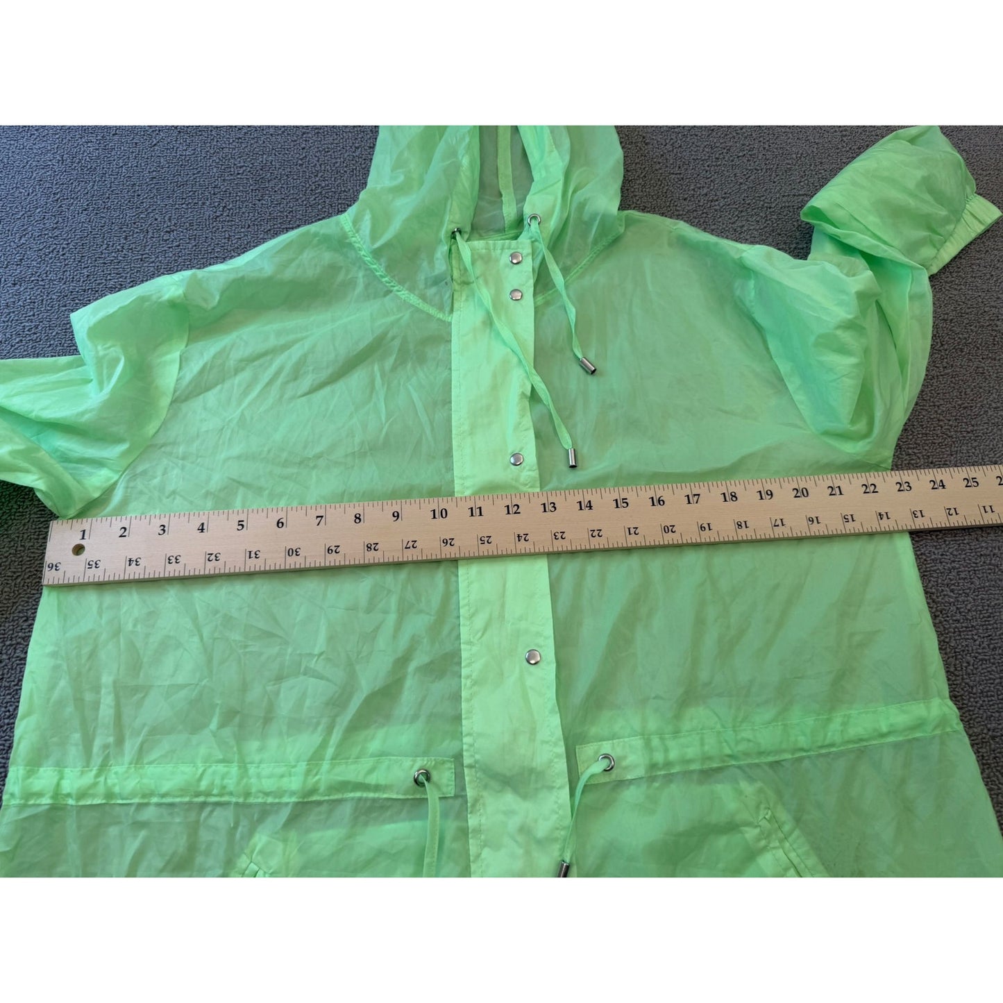 Forever 21 Women's Size S Neon Green Hooded Raincoat Trench Coat