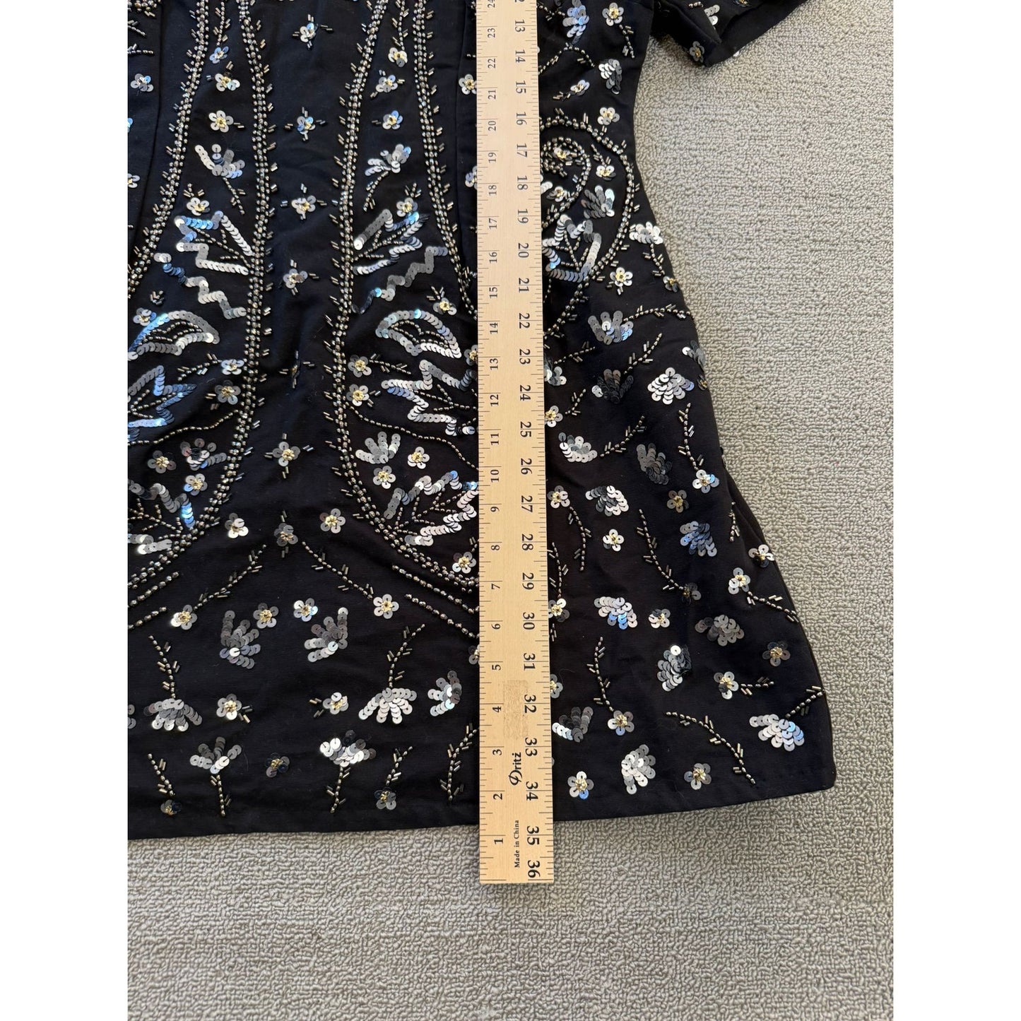 ASOS US 14 Womens Black Beaded Short Sleeve Shift Dress