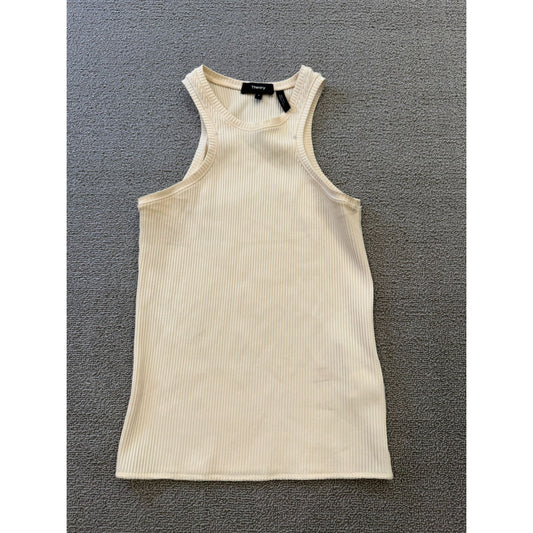 Theory Women's Small Petite Cream White Ribbed Tank Top Samek Belsay Sleeveless