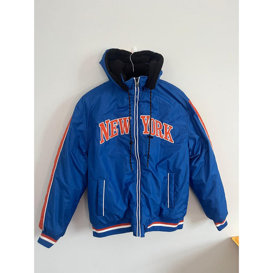 Spire New York Puffer Jacket Men M Blue Hooded Winter Zip Up Insulated