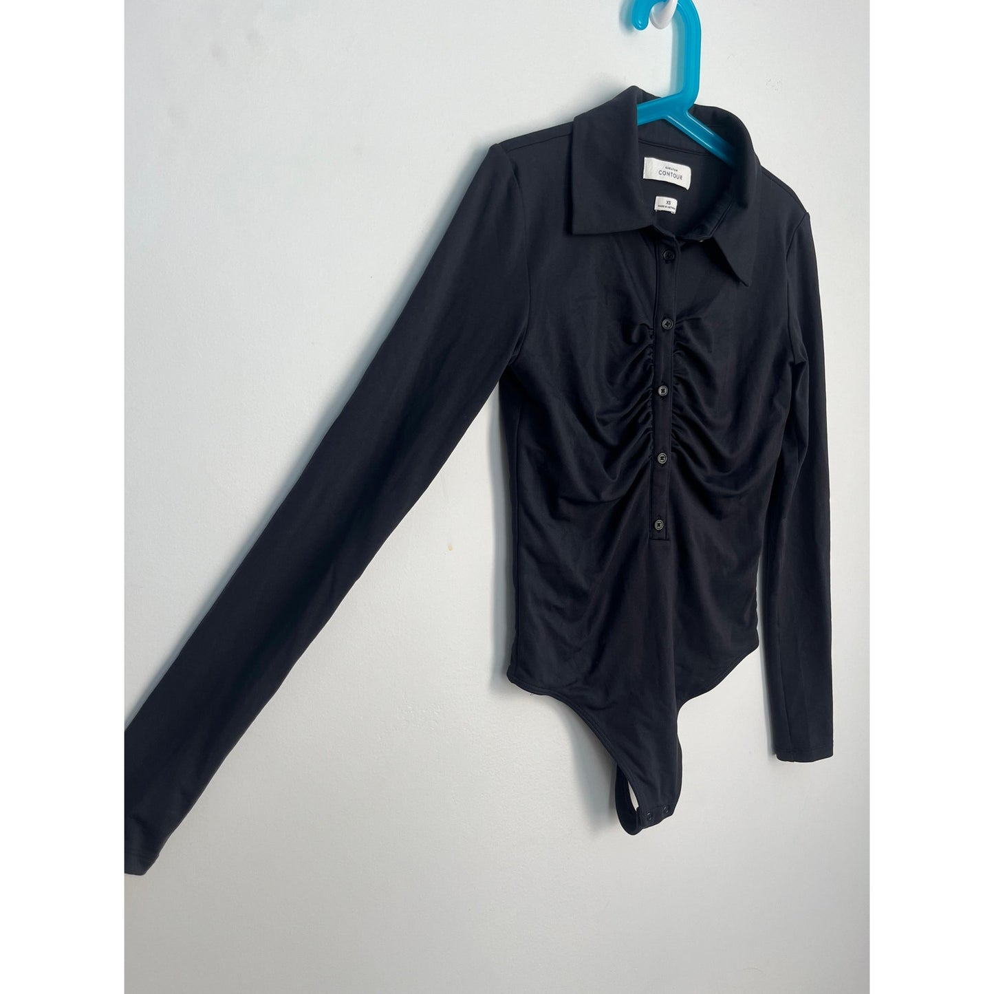 Babaton Contour Bodysuit Women XS Black Long Sleeve Button Front Stretch