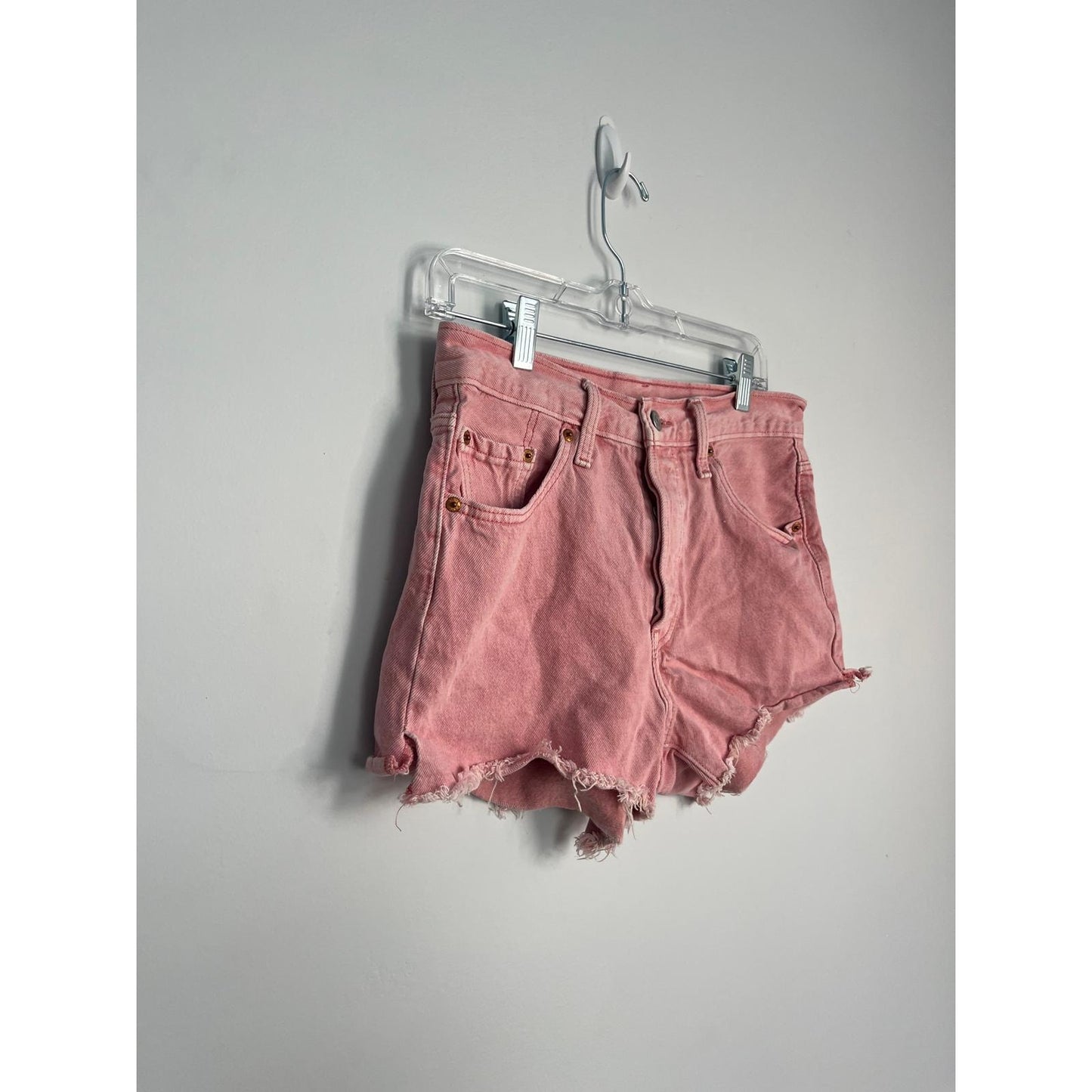 Levis 501 Cutoff Shorts Women Large Pink Frayed Hem Distressed Denim