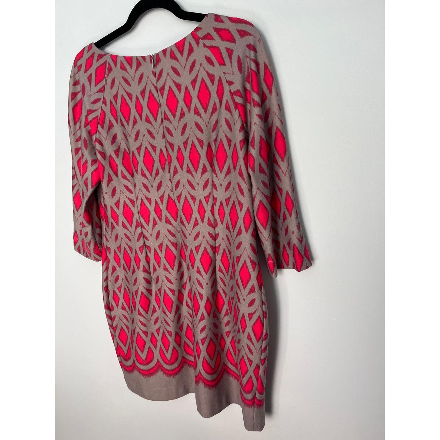 Just Taylor Knit Dress Women 10 Pink Tan Geometric 3/4 Sleeve Pullover Retro