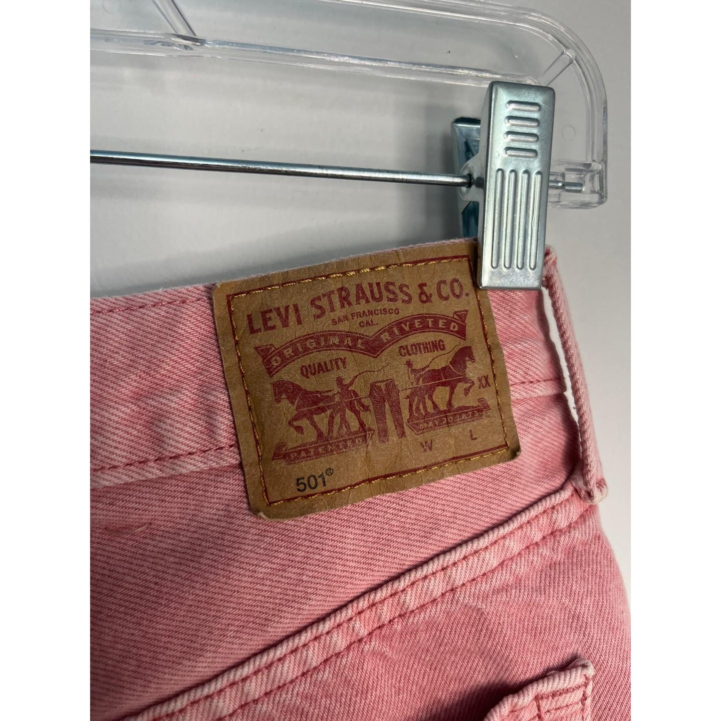 Levis 501 Cutoff Shorts Women Large Pink Frayed Hem Distressed Denim