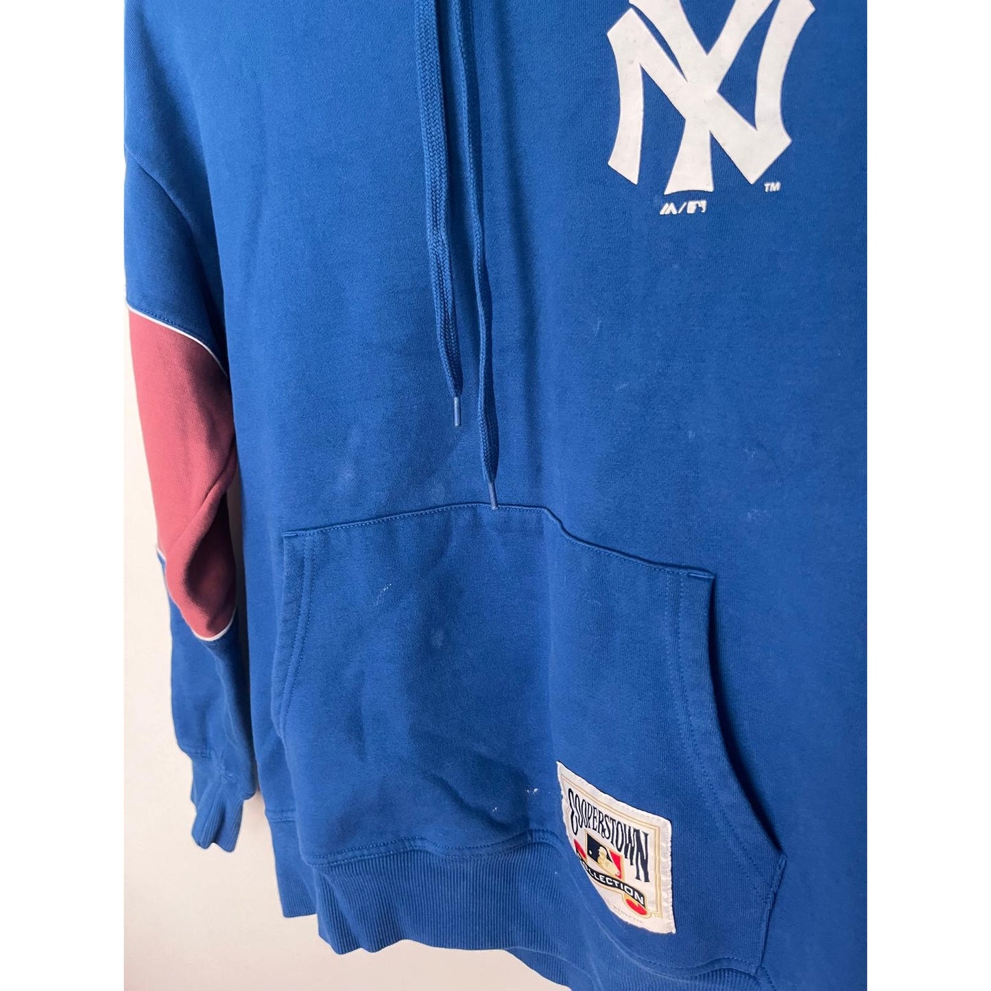 Cooperstown Collection Yankees Hoodie Women M Blue Pink Colorblock MLB Pullover