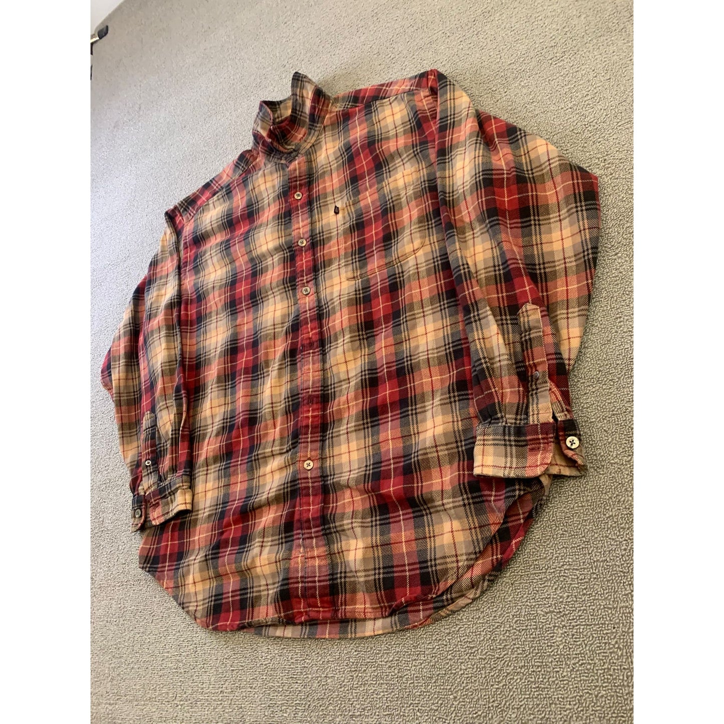 POLO JEANS CO. RALPH LAUREN Men's L Red Plaid Wool Blend Button Down Shirt