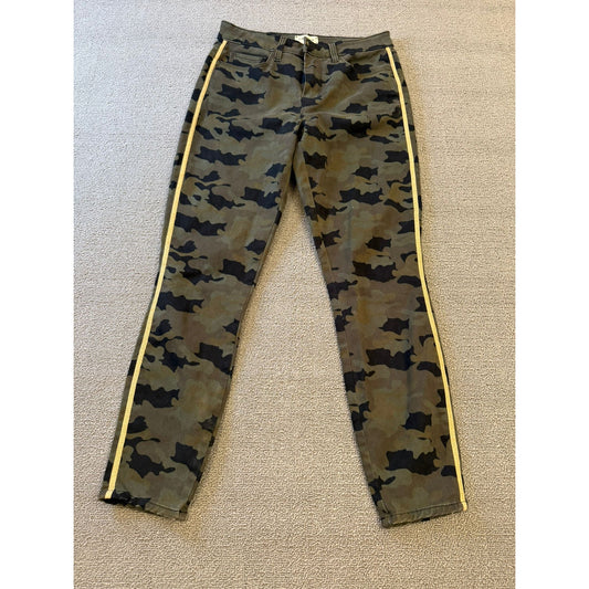 L'AGENCE Women's Camouflage Skinny Jeans 26 Green Black Yellow Side Stripe