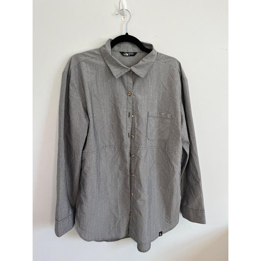 The North Face Button Down Shirt Women L Gray Outdoor Lightweight Casual