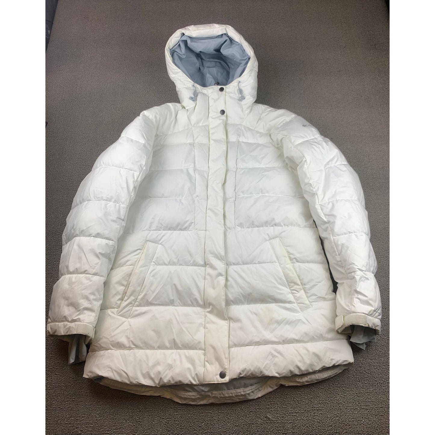 Columbia Women Medium White Puffer Jacket Hooded Down Coat