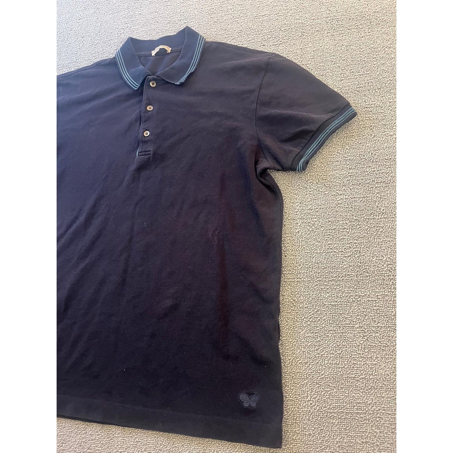 Bottega Veneta Mens 50 Black Polo Shirt Blue Trim Made In Italy