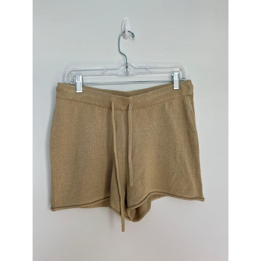 Monrow Knit Lounge Shorts Women L Tan Drawstring Waist Casual Comfy