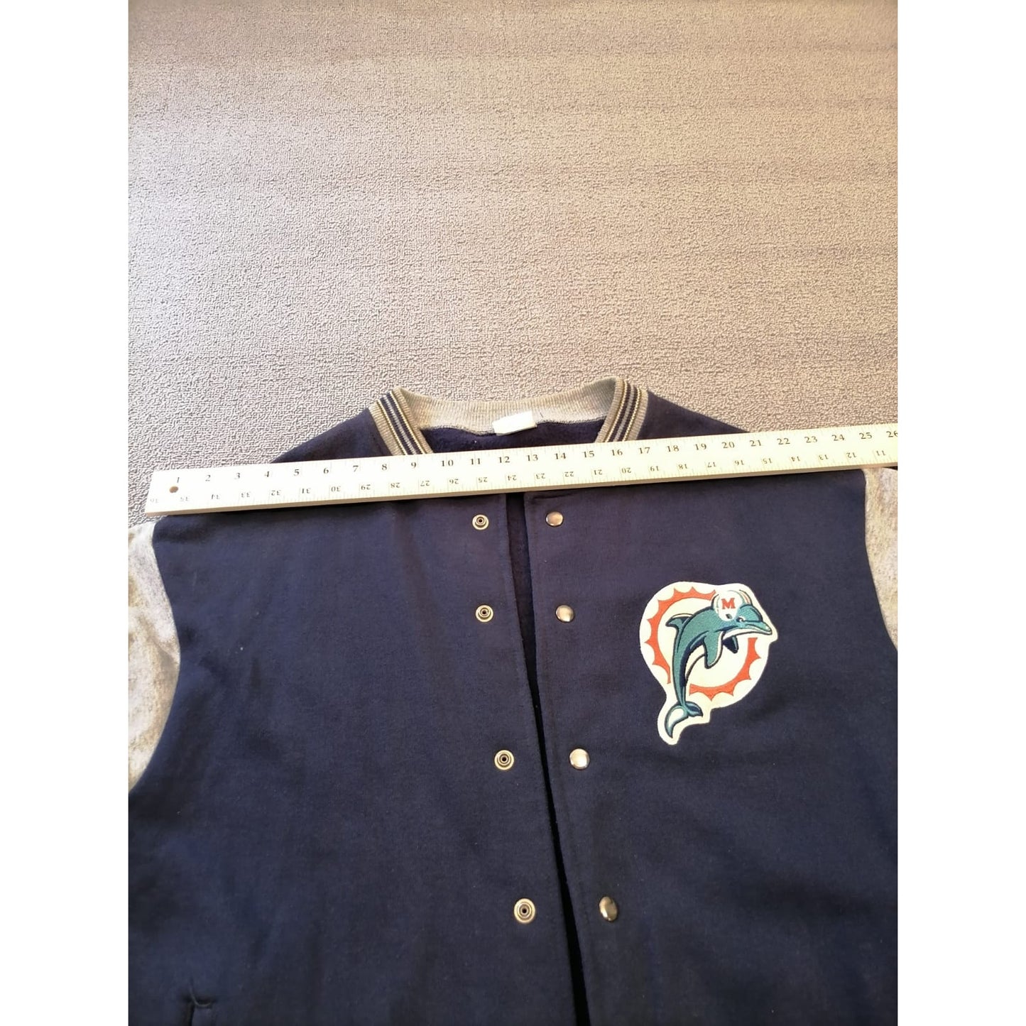 Vintage Majestic Male L Miami Dolphins Blue Gray Varsity Jacket NFL Fan Apparel