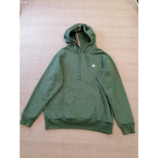 BOAST Men M Green Pullover Hoodie Sporty Comfort  Signature Cannabis Leaf Logo