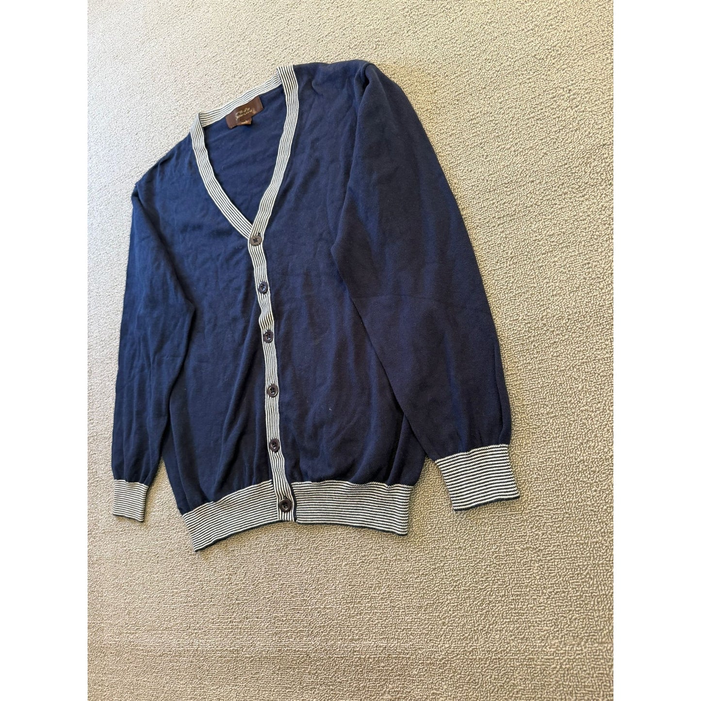 Tasso Elba Large Mens Navy Supima Cotton Striped Cardigan