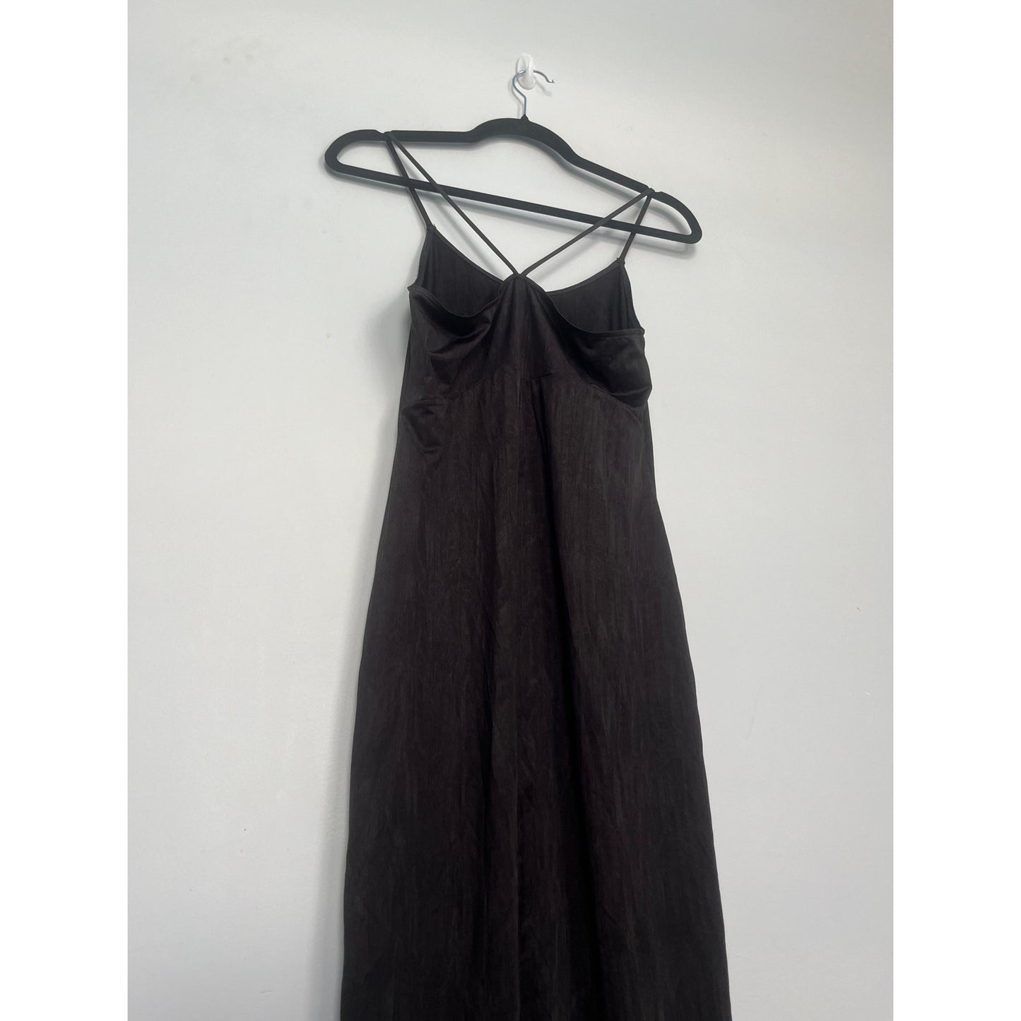 Free people Slip Dress Women XS Black Satin Crinkle Strappy Maxi
