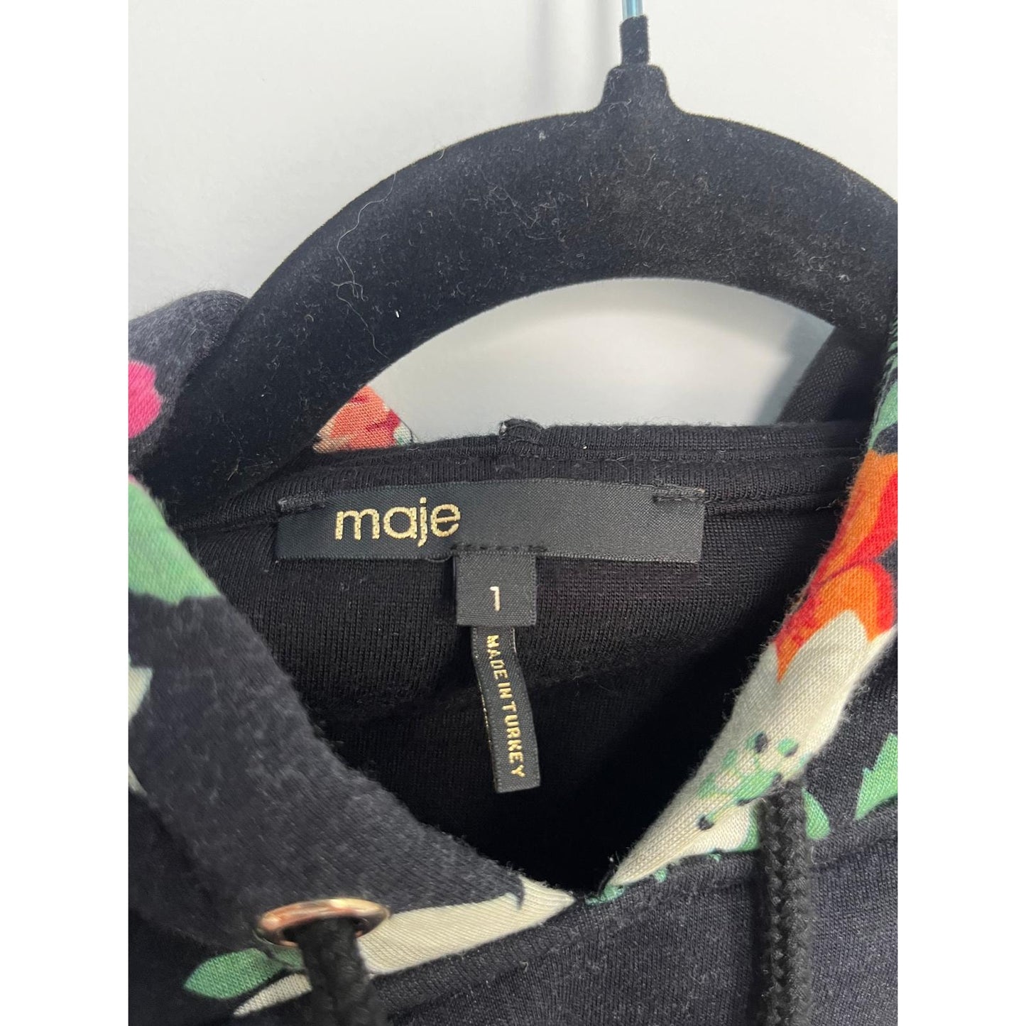 Maje Floral Hoodie Women 1 Black Pink Green Pullover Sweatshirt